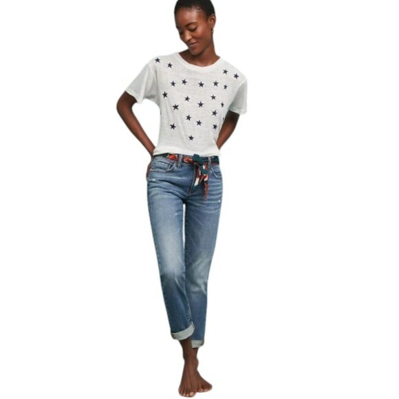 NEW AnthropologiePilcro &Letterpress Mid-Rise Slim Boyfriend Cropped Jean